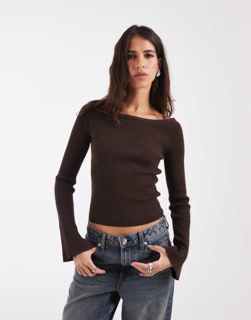 Hollister pull en maille à épaules dénudées marron, 1 de 4