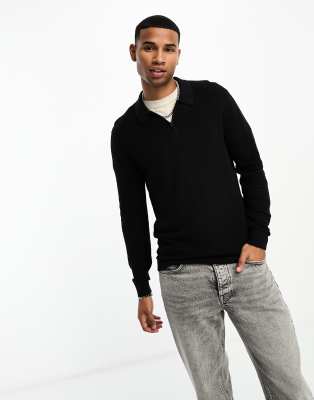 Hollister - Pull en maille avec col polo à demi-fermeture éclair - Noir