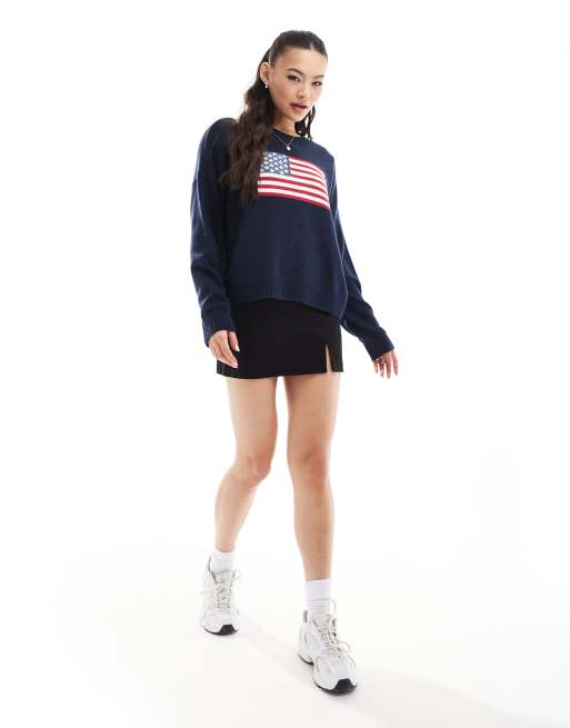 Hollister - Pull en maille avec drapeau des États-Unis - Bleu marine, 2 de 4