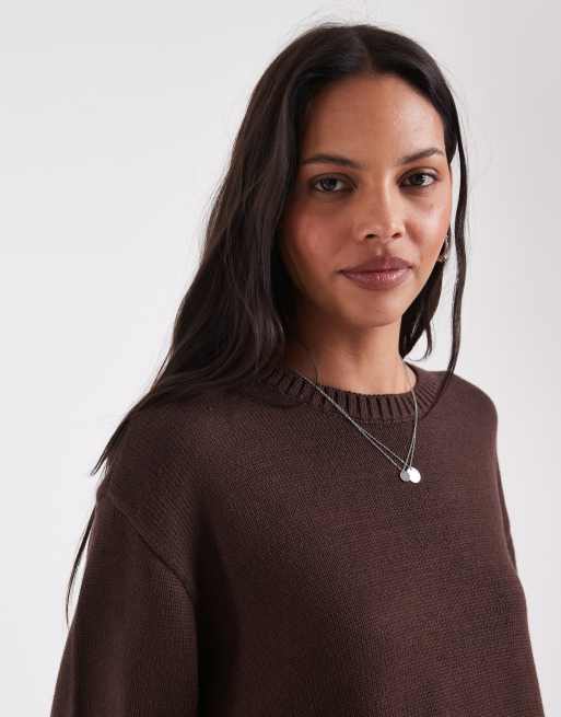 Hollister pull en maille ras de cou marron, 3 de 4