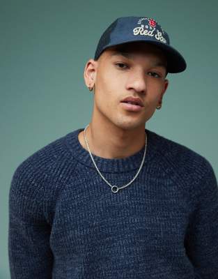 Hollister - Pull en maille texturée à effet teint par sections coupe carrée - Bleu foncé