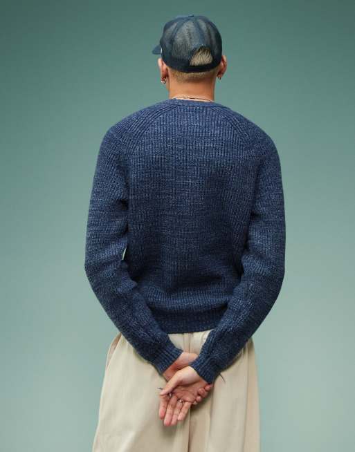 Hollister - Pull en maille texturée à effet teint par sections coupe carrée - Bleu foncé, 4 de 4
