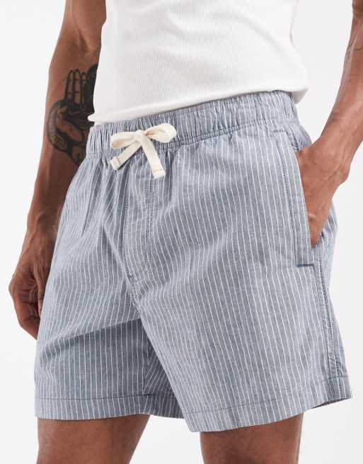 Hollister pull on linen blend shorts in blue stripe, 5 of 5