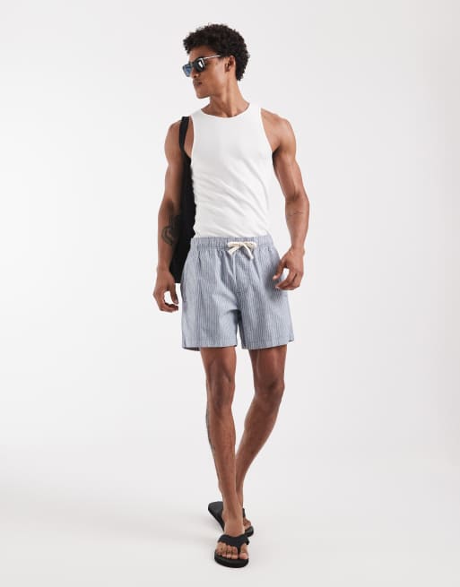 Hollister pull on linen shorts in blue stripes