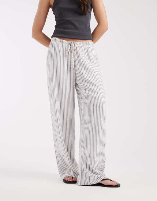 Hollister pull on straight leg pants in white stripes, 2 of 5