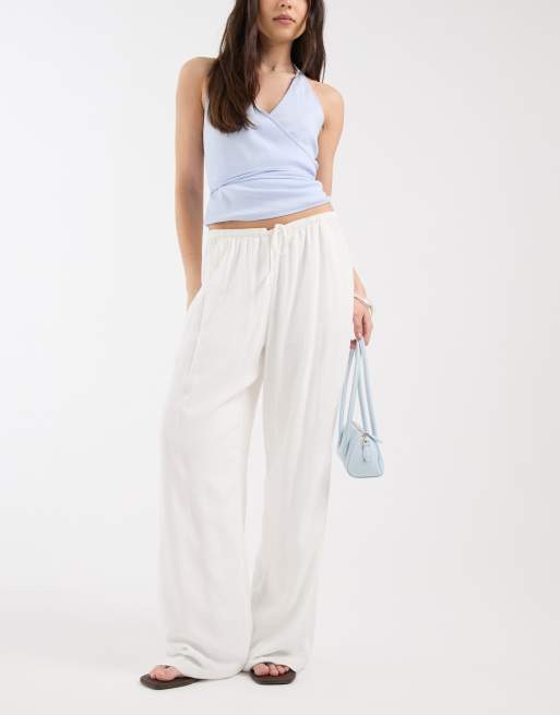 Hollister pull on straight leg pants in white
