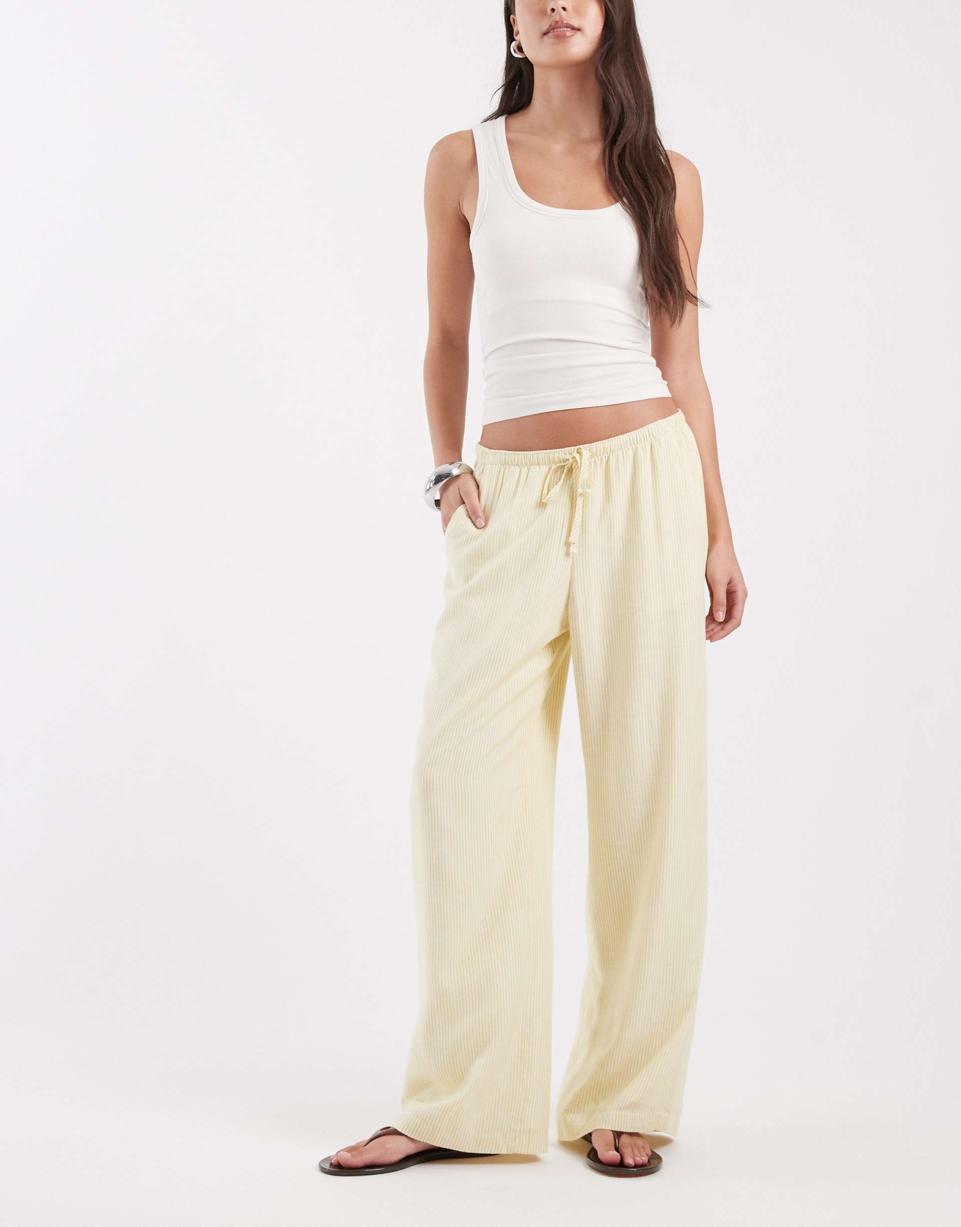 hollister pull on straight leg pants in yellow stripe