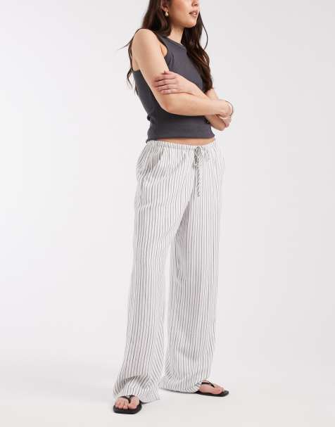 Hollister pull on straight leg trousers in white stripe - view 1