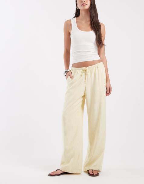 Hollister pull on straight leg trousers in yellow stripe