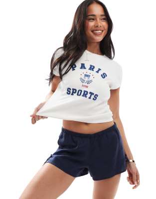 Hollister Hollister pull on tie waist linen flippy short in navy