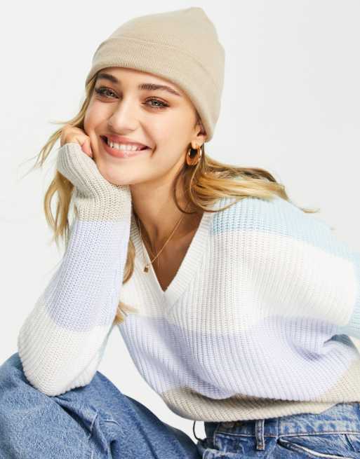 Hollister Pull raye a col en V Bleu multicolore