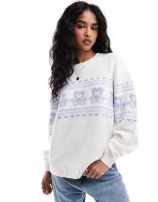 Hollister - Pullover in Cremeweiß mit Rundhalsausschnitt und Norwegermuster-Bunt