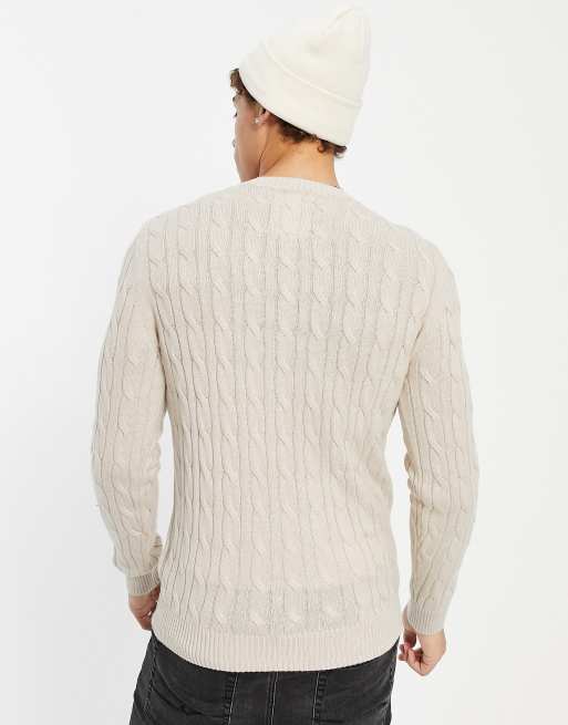 Hollister – Pullover in Sand mit Logo und Zopfmuster, 4 von 4