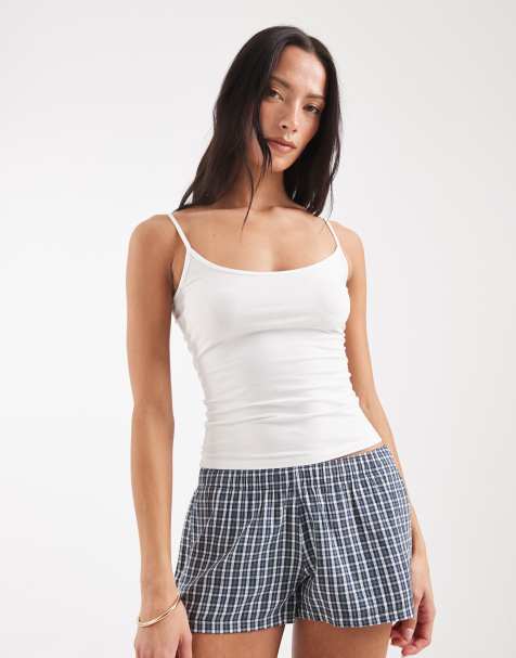 Hollister pyjama boxer shorts in blue gingham - view 1