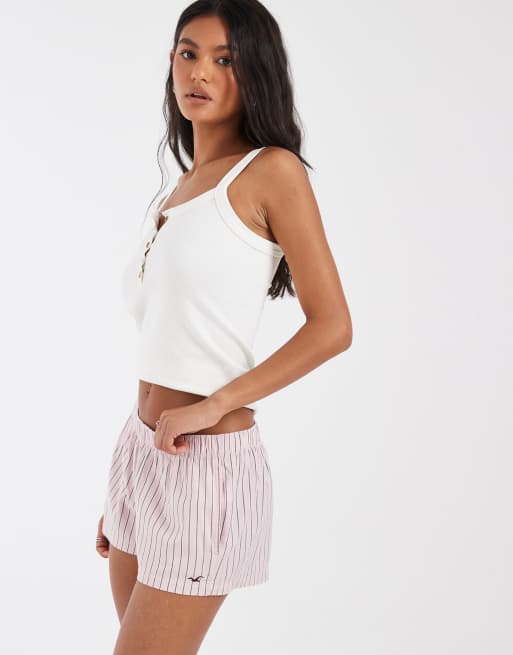 Hollister – Pyjama-Boxershorts in Rosa gestreift