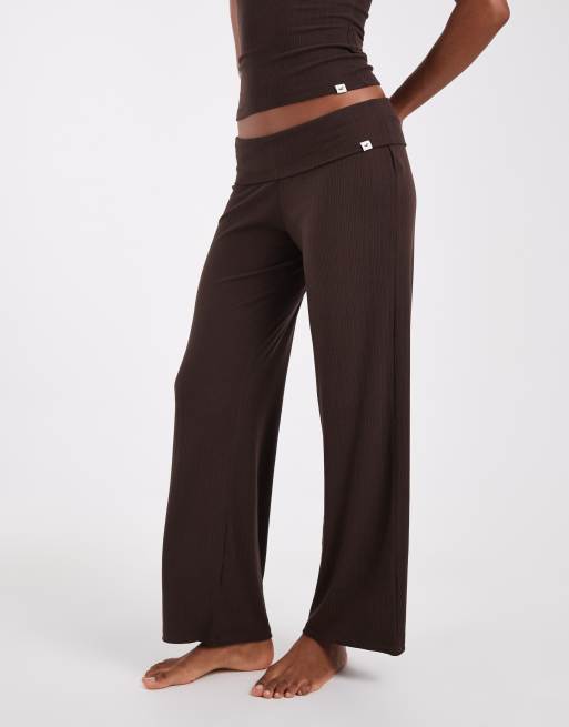 Hollister Pyjama-Hose mit weitem Bein und Pointelle in Braun, 4 von 4