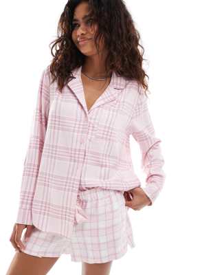 Hollister - Pyjama-Shorts aus Flanell in verschiedenen Rosatönen mit Taillenschnürung-Bunt