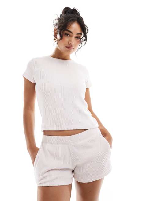 Hollister - Pyjamaset met geribbeld T-shirt met korte mouwen en shorts in roze