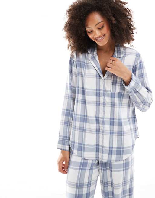 Hollister - Pyjamasskjorte med blå/multifarvede tern i flonel - Del af sæt