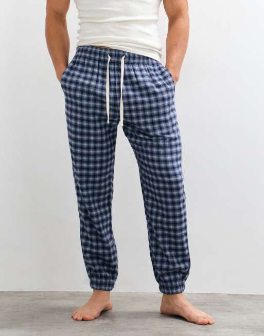 Hollister pyjamasunderdel i flanell med uppvikta ben, blårutigt, 3 av 4