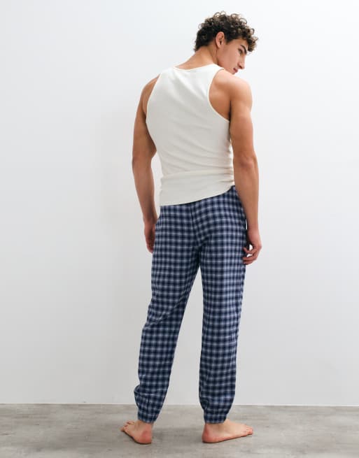 Hollister pyjamebukser i flannel med opsmøgede ben i blåternet, 2 af 4