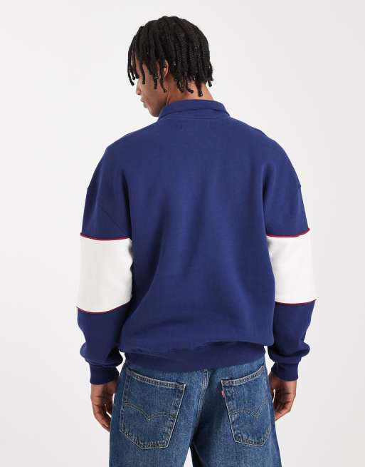 Hollister quarter-zip boxy collegiate graphic sweatshirt in navy, 3 of 5