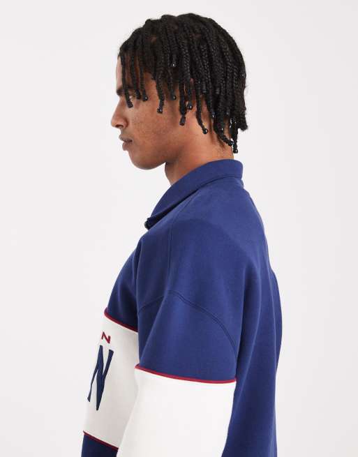 Hollister quarter-zip boxy collegiate graphic sweatshirt in navy, 4 of 5