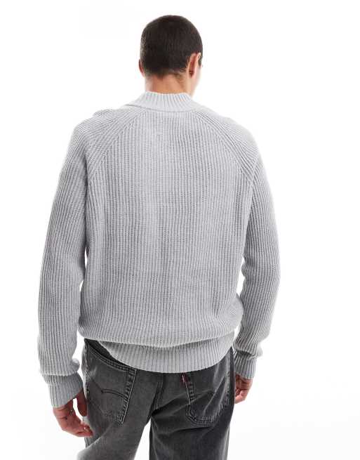 Hollister quarter zip knitted jumper in grey, 4 of 4