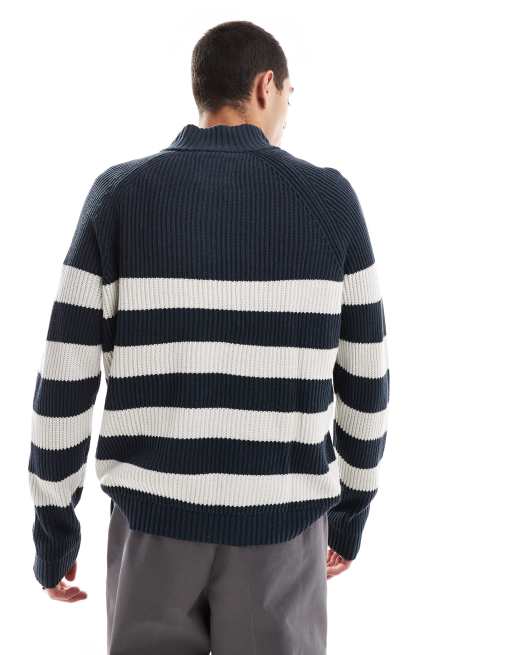 Hollister quarter zip knitted jumper in navy stripe, 4 of 4