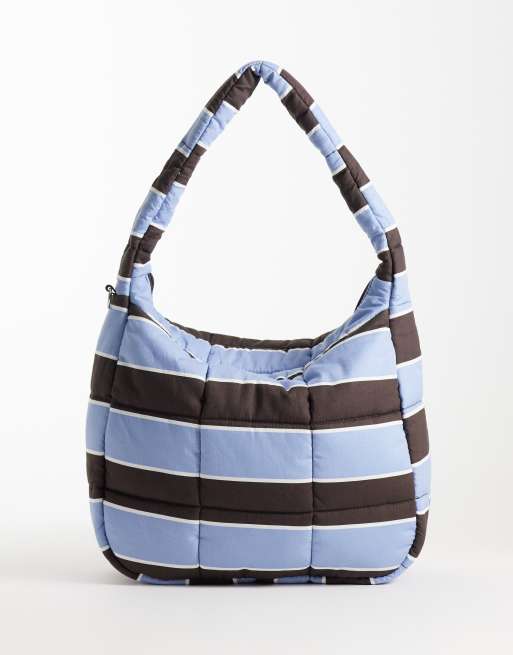 Hollister quilted shopper bag in brown and blue stripe, 1 of 4