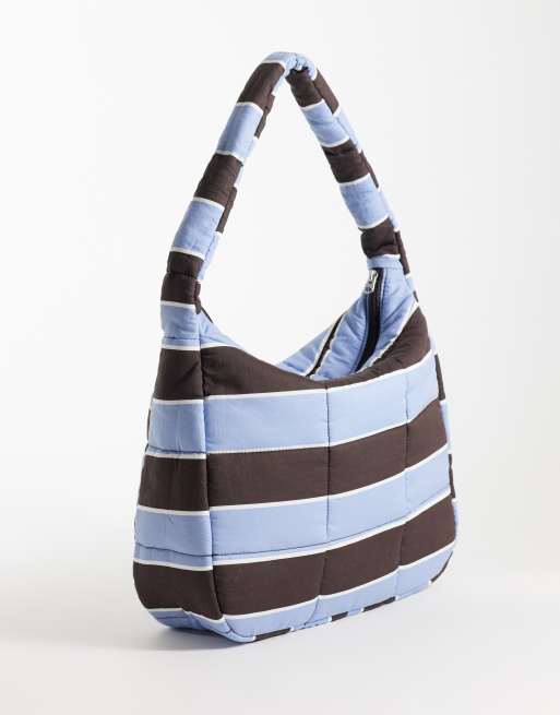 Hollister quilted shopper bag in brown and blue stripe, 4 of 4