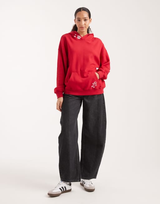 Hollister - Rød boyfriend-hættetrøje i fleecemateriale, 2 af 4