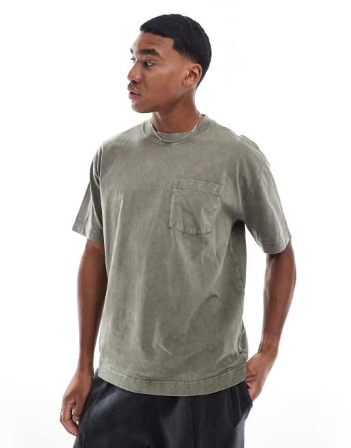 Hollister - Recht T-shirt met korte mouwen in kaki met wassing