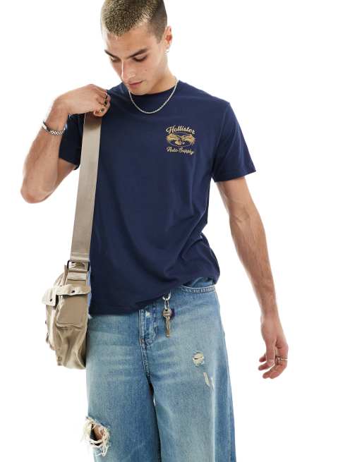 Hollister - Recht T-shirt met print op de achterkant in donkerblauw