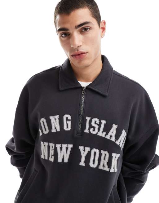 Hollister - Rechte sweatertop met omgeslagen kraag, print en korte rits in beige