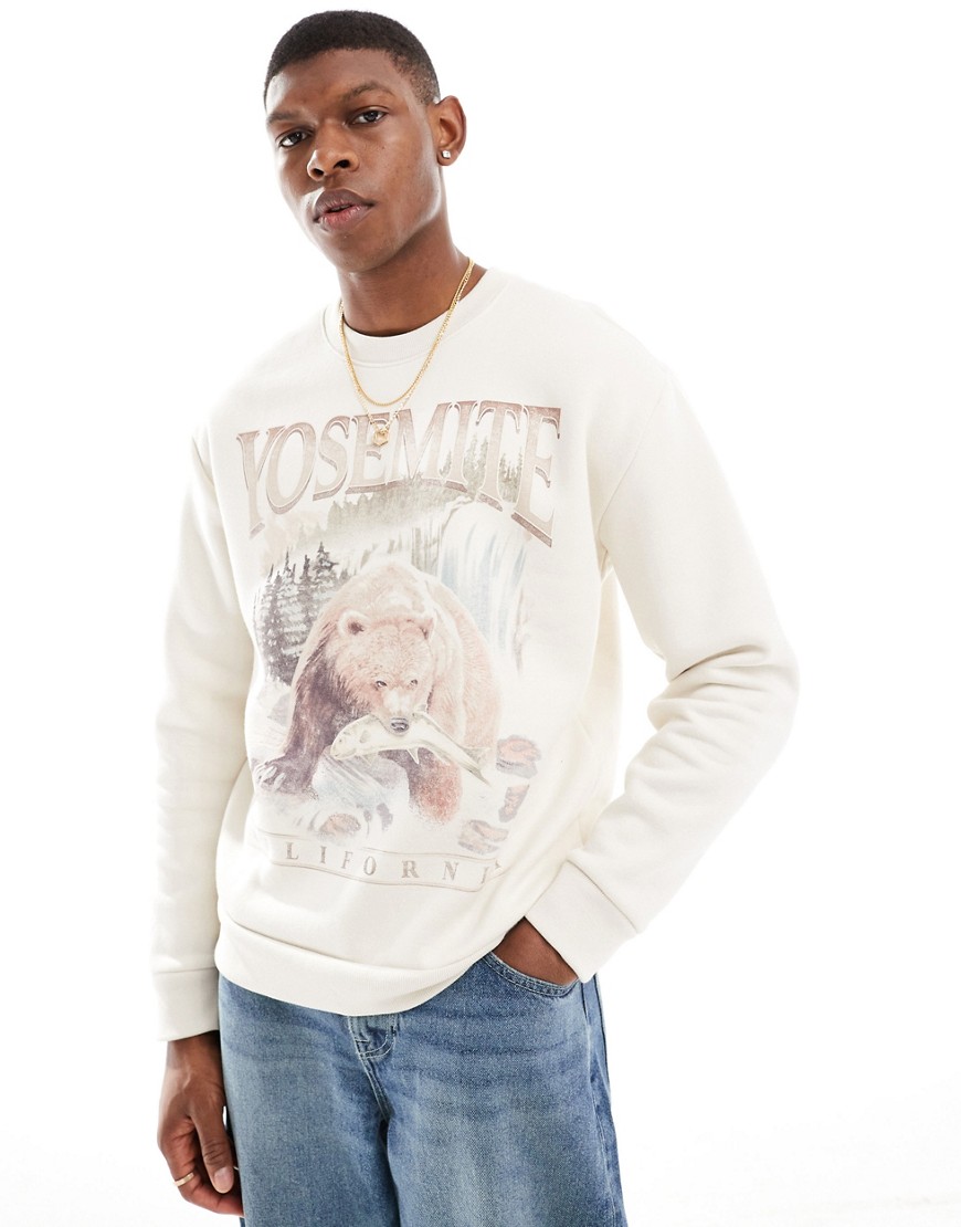 Hollister relaxed fit Bryce Canyon chest print sweatshirt in stone-Neutral