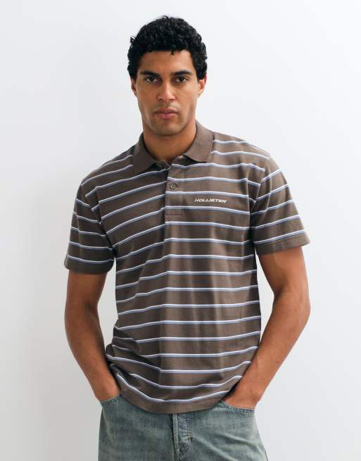 Hollister relaxed fit graphic polo in brown stripe