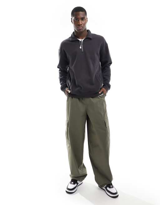 Hollister relaxed fit half zip sweatshirt with pockets in washed black