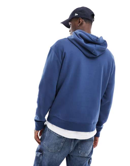 Hollister sleeve logo hoodie in light blue, ASOS