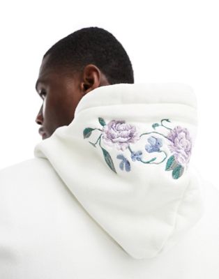 Hollister relaxed fit hoodie with floral embroidery logo in white
