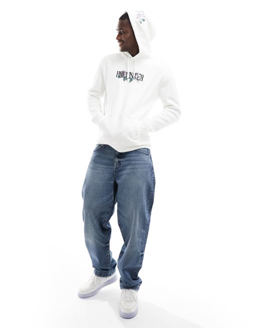 Hollister Men's Hoodie M White Cotton with Polyester