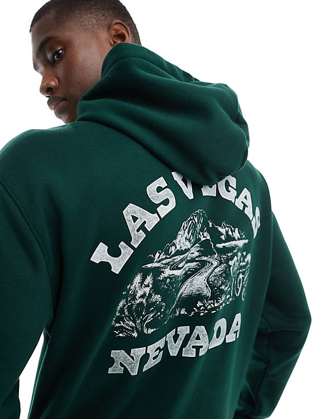 Hollister - relaxed fit hoodie with las vegas back print in green