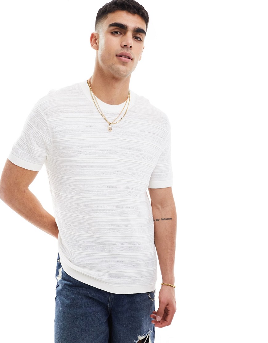 Hollister relaxed fit knitted t-shirt in cream-White