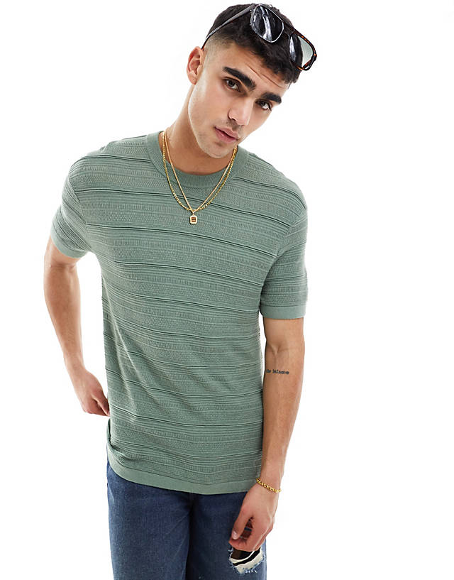 Hollister - relaxed fit knitted t-shirt in green