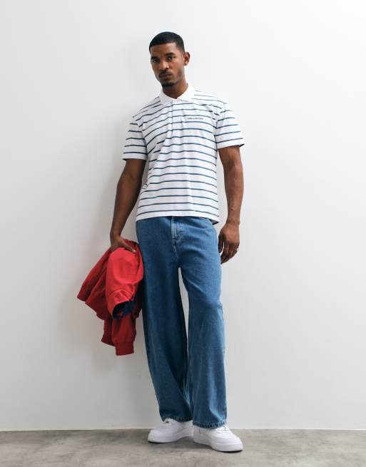 Hollister relaxed fit polo in white and green stripe, 2 of 5