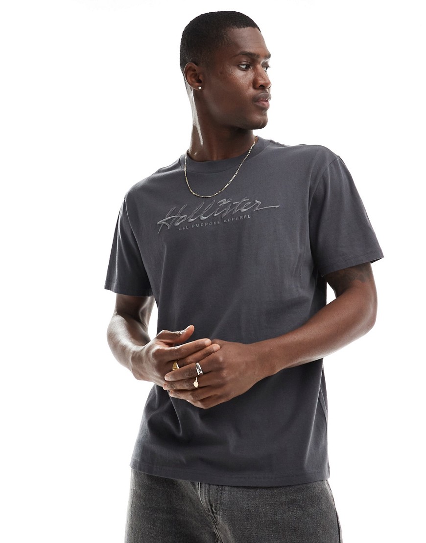 Hollister relaxed fit t-shirt with tonal embroidery logo in black