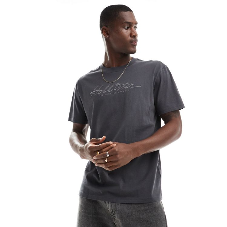 Hollister Mens T Shirt Medium M Short Sleeve Gray Embroidered Logo Cotton