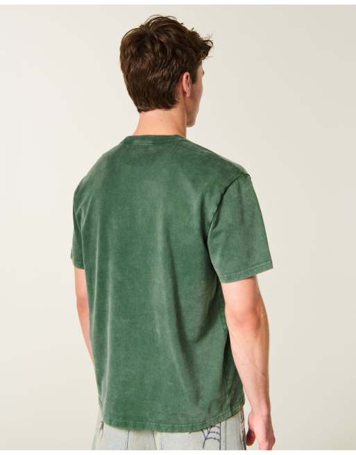 Hollister Relaxed heavyweight cotton logo crew tee in dark green, 2 of 3