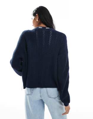 Hollister Relaxed Open Cardigan In Navy