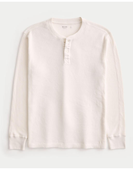 Hollister Relaxed thermal henley in cream, 1 of 2